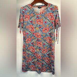 Tacera Womens Dress Blue And Red Floral Size Large Short‎ Sleeves